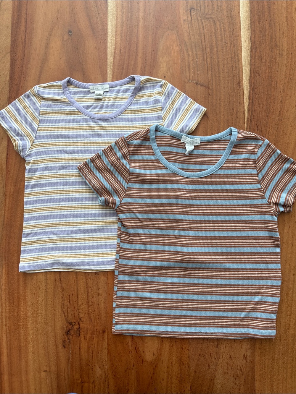 Full Tilt Striped Short Sleeve Tees - Brown & Blue, Lavender & Yellow